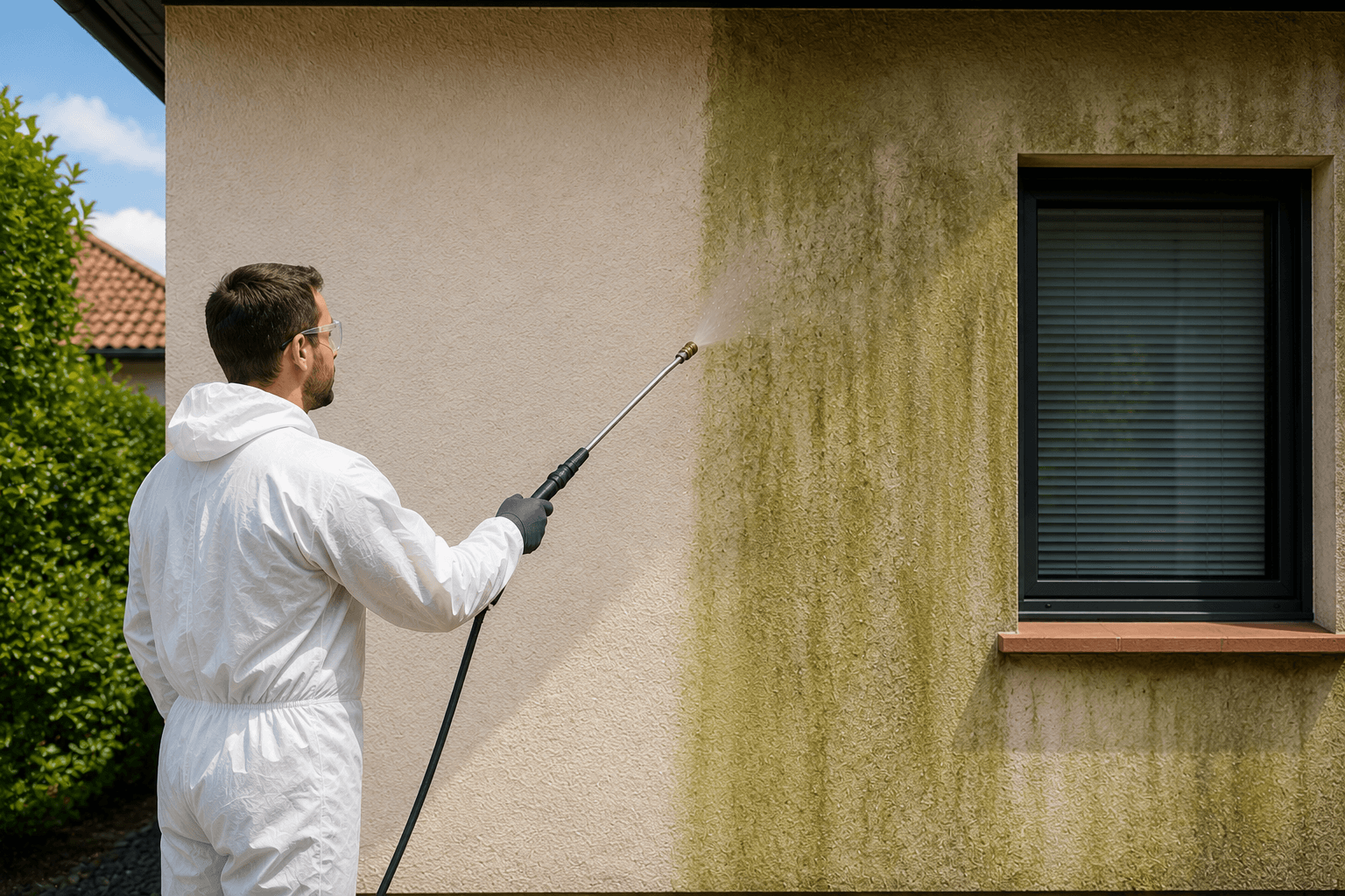 Démoussage d’une façade par MK Habitat