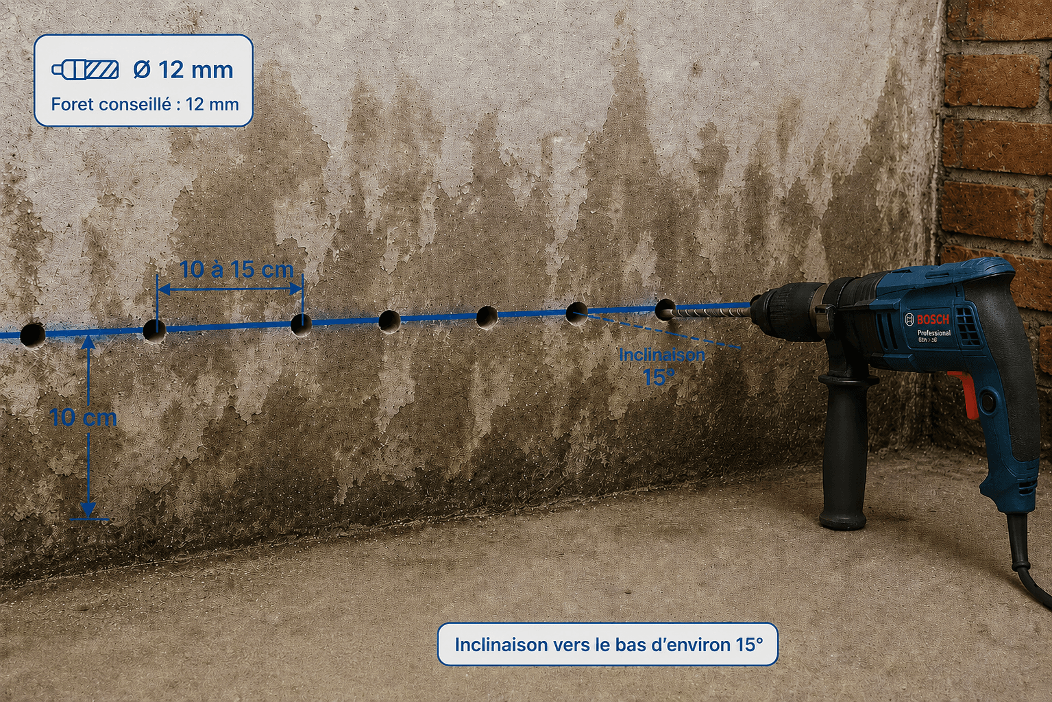 Perçage du mur pour l’injection