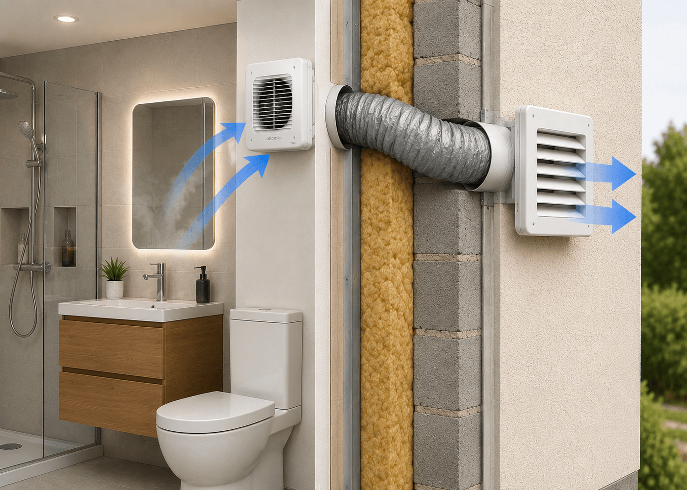 Schéma du fonctionnement d’un extracteur d’air : aspiration et évacuation de l’air vicié