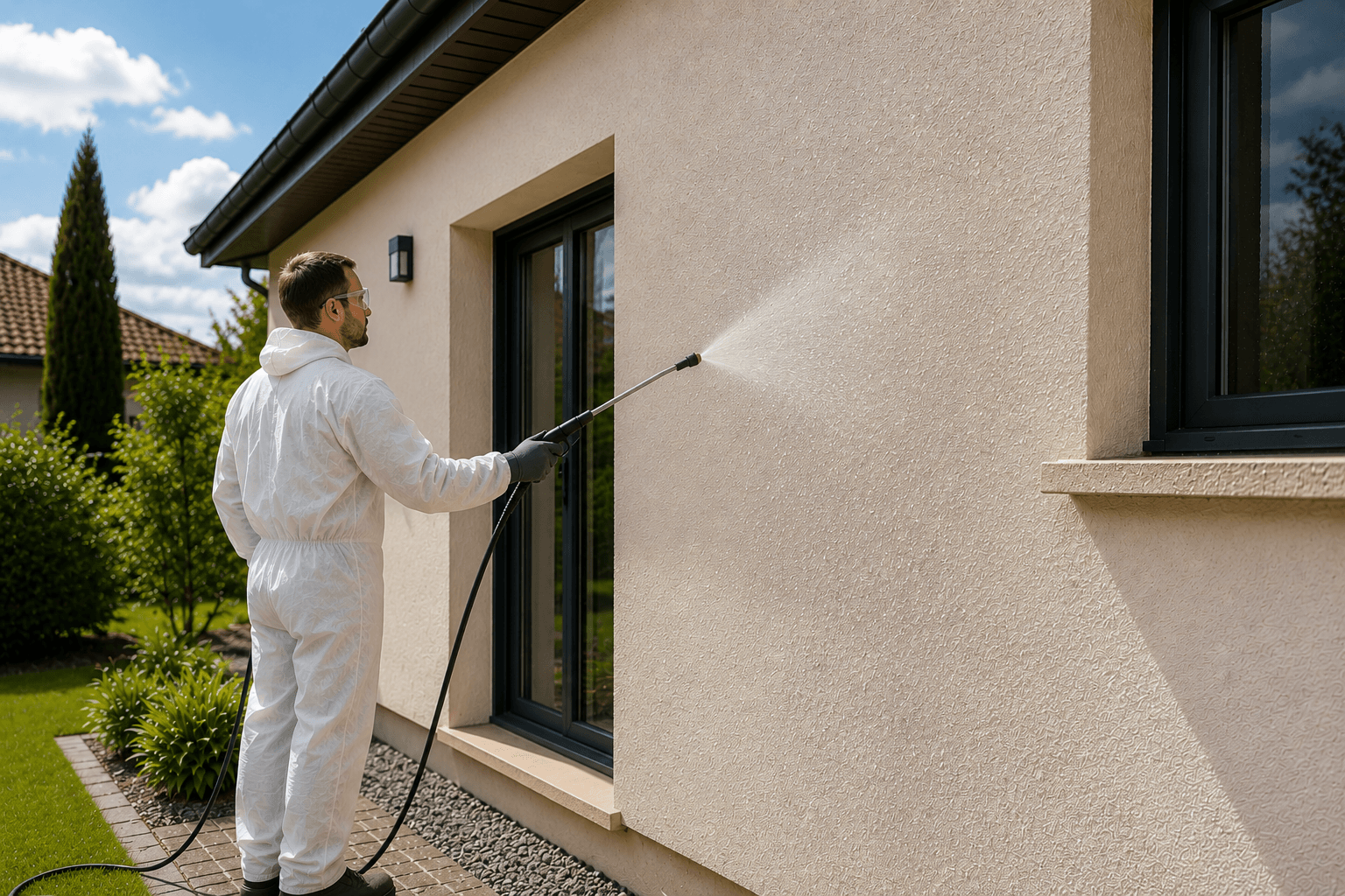 Application d’un hydrofuge sur une façade par MK Habitat