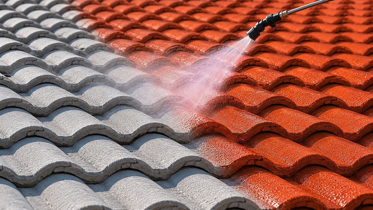 Toiture après application d’un hydrofuge coloré